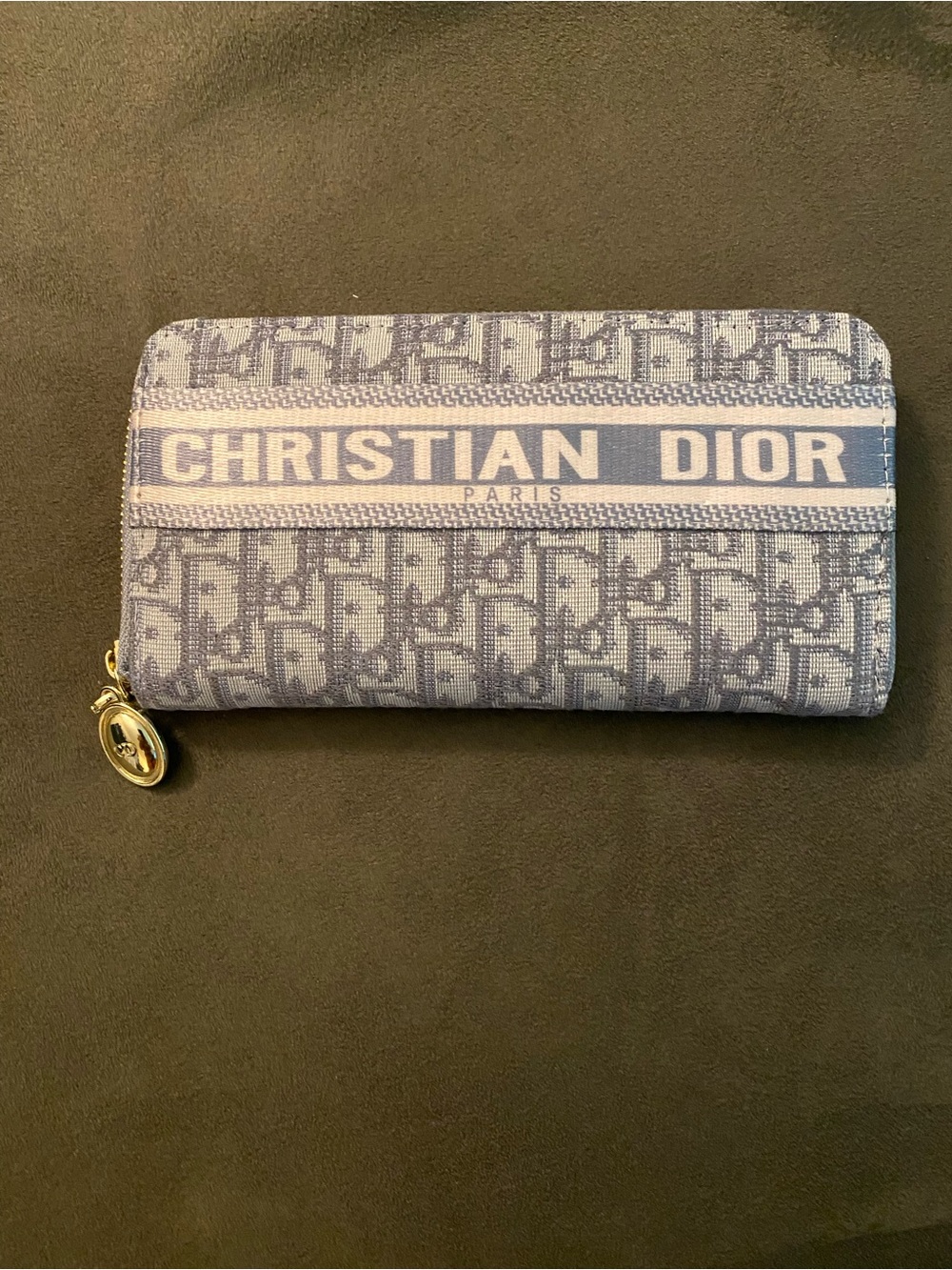 Christina Gray and Cream Logo Zip Wallet with Gold Charm